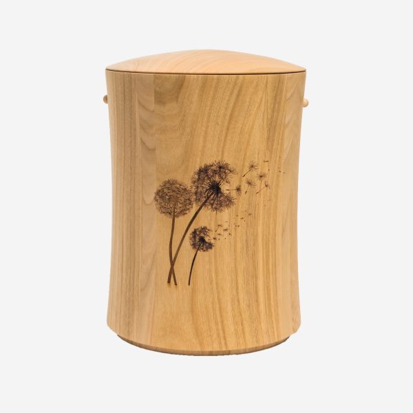 Holzurne Kirschbaum tailliert mit gravur Pusteblume