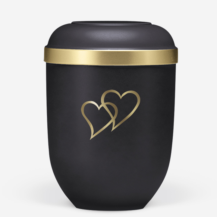 Naturstoffurne, Anthrazit Velours mit Goldrand und Herzen