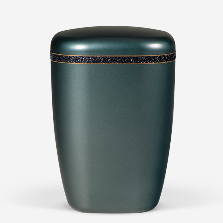 Naturstoffurne Petrol Dekorband, Schwarz Glitzeroptik mit Goldrand