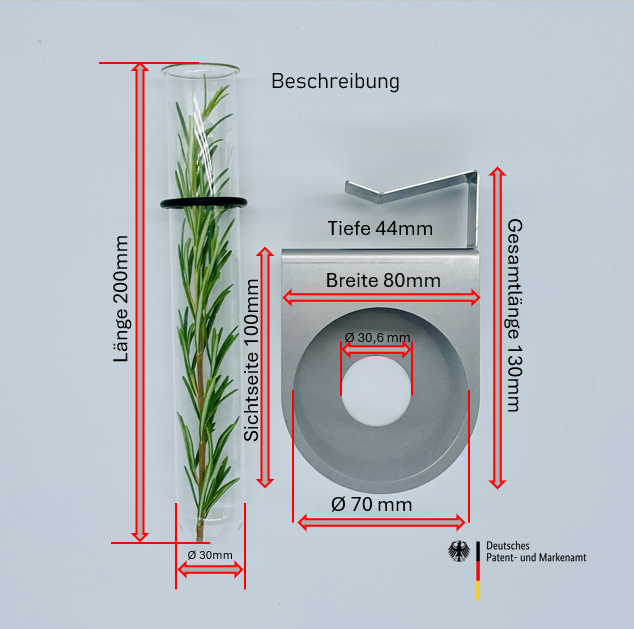 Edelstahluniversalhalter für Grabkreuz mit 80 mm Breite mit Glasvase – Bild 5