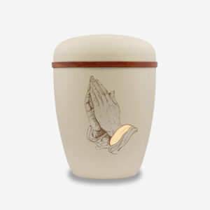 Naturstoffurne betende Hände mit Lederband