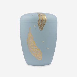 Naturstoffurne Taubenblau Feder+Vögel